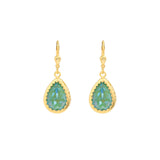 La Vie Parisienne-Filigree Bezel Teardrop Hooks-Earrings-14k Gold Plated, Silky Sage Crystal-Blue Ruby Jewellery-Vancouver Canada