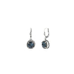 La Vie Parisienne-Dot Bezel Round Crystal Hooks-Earrings-Silver Plated, Midnight Crystal-Blue Ruby Jewellery-Vancouver Canada