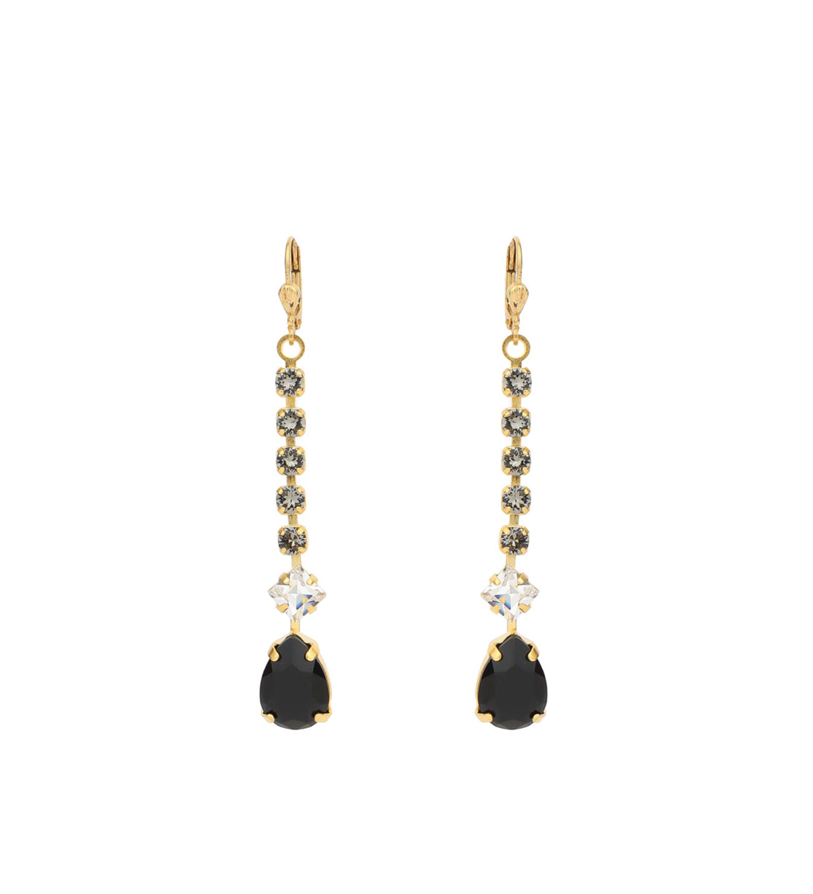 La Vie Parisienne-Crystal Chain Teardrop Hooks-Earrings-14k Gold Plated, Black Crystal-Blue Ruby Jewellery-Vancouver Canada