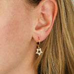 Pave Cut Out Star Hooks 14k Gold Plated, White Crystal