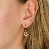 Pave Cut Out Star Hooks 14k Gold Plated, White Crystal