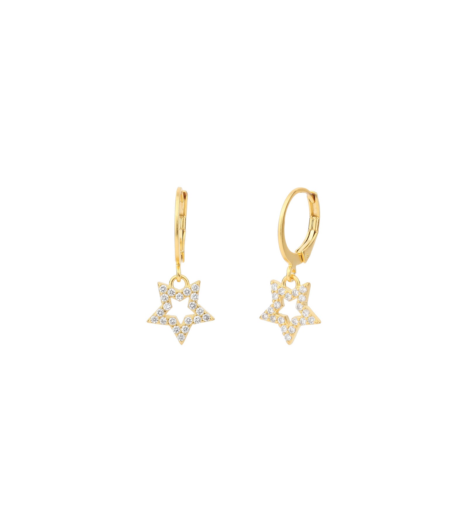 Pave Cut Out Star Hooks 14k Gold Plated, White Crystal