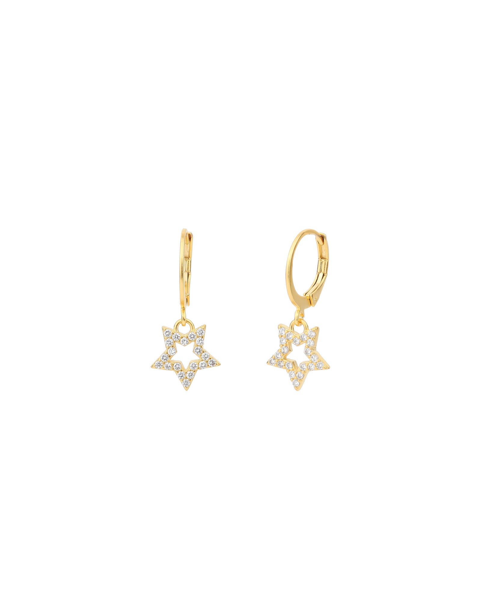 Pave Cut Out Star Hooks 14k Gold Plated, White Crystal