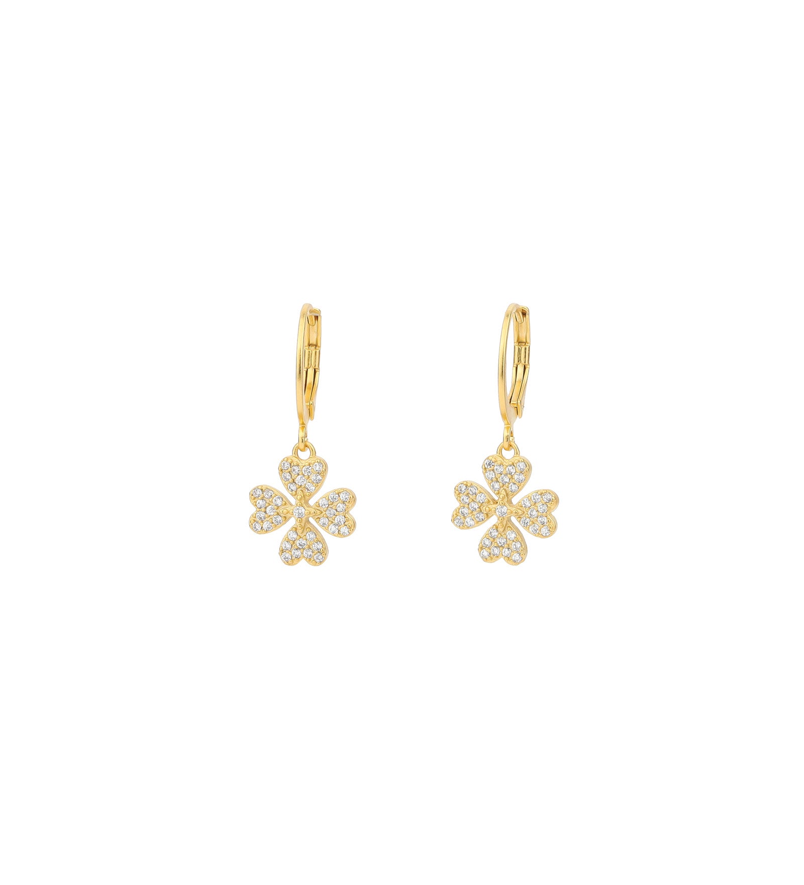 Pave Shamrock Hooks 14k Gold Plated, White Crystal