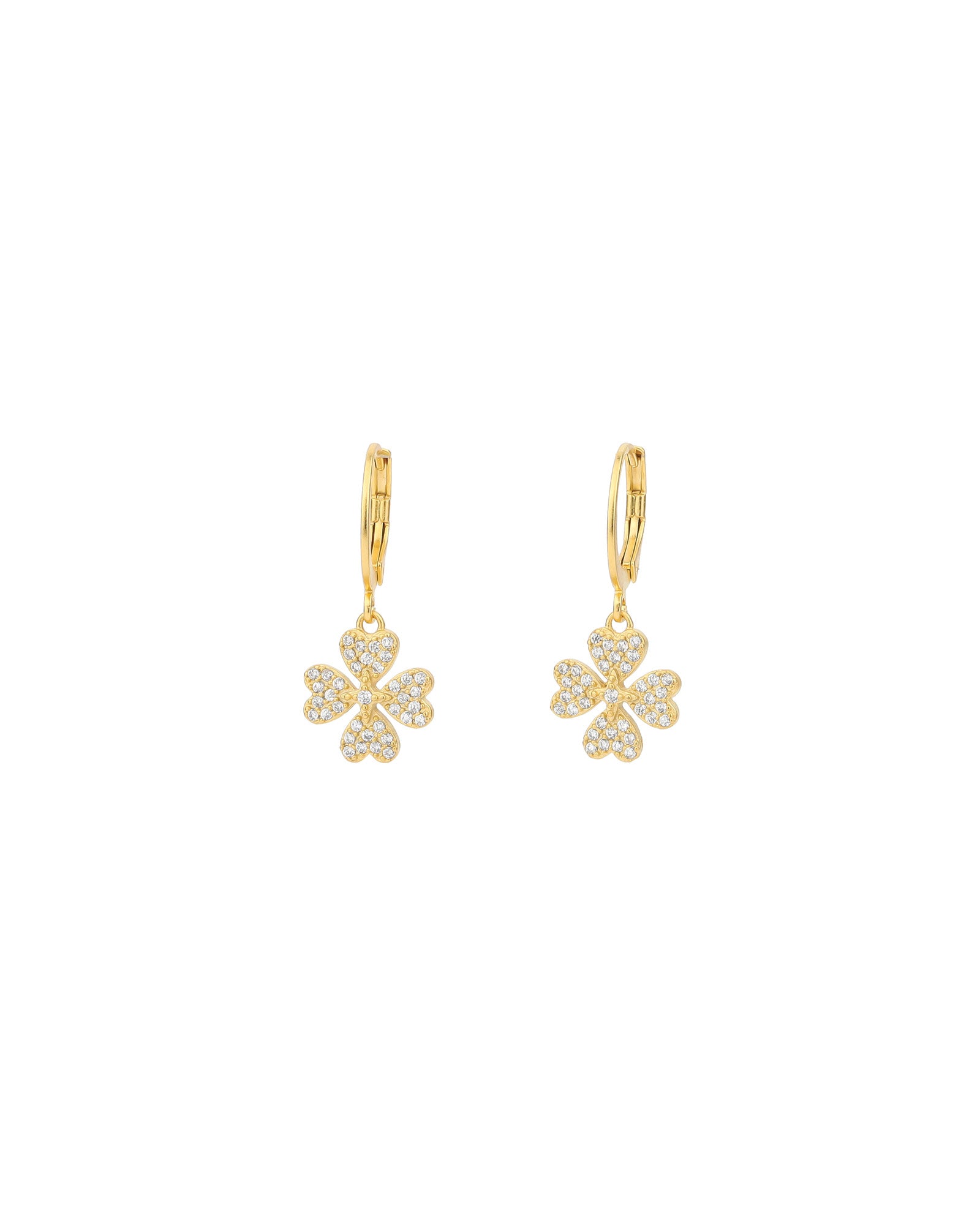 Pave Shamrock Hooks 14k Gold Plated, White Crystal