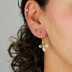 La Vie Parisienne-Pave Flower Pearl Hooks-Earrings-14k Gold Plated, White Crystal-Blue Ruby Jewellery-Vancouver Canada