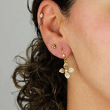 La Vie Parisienne-Pave Flower Pearl Hooks-Earrings-14k Gold Plated, White Crystal-Blue Ruby Jewellery-Vancouver Canada