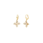 La Vie Parisienne-Pave Flower Pearl Hooks-Earrings-14k Gold Plated, White Crystal-Blue Ruby Jewellery-Vancouver Canada