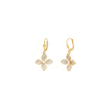 La Vie Parisienne-Pave Flower Pearl Hooks-Earrings-14k Gold Plated, White Crystal-Blue Ruby Jewellery-Vancouver Canada