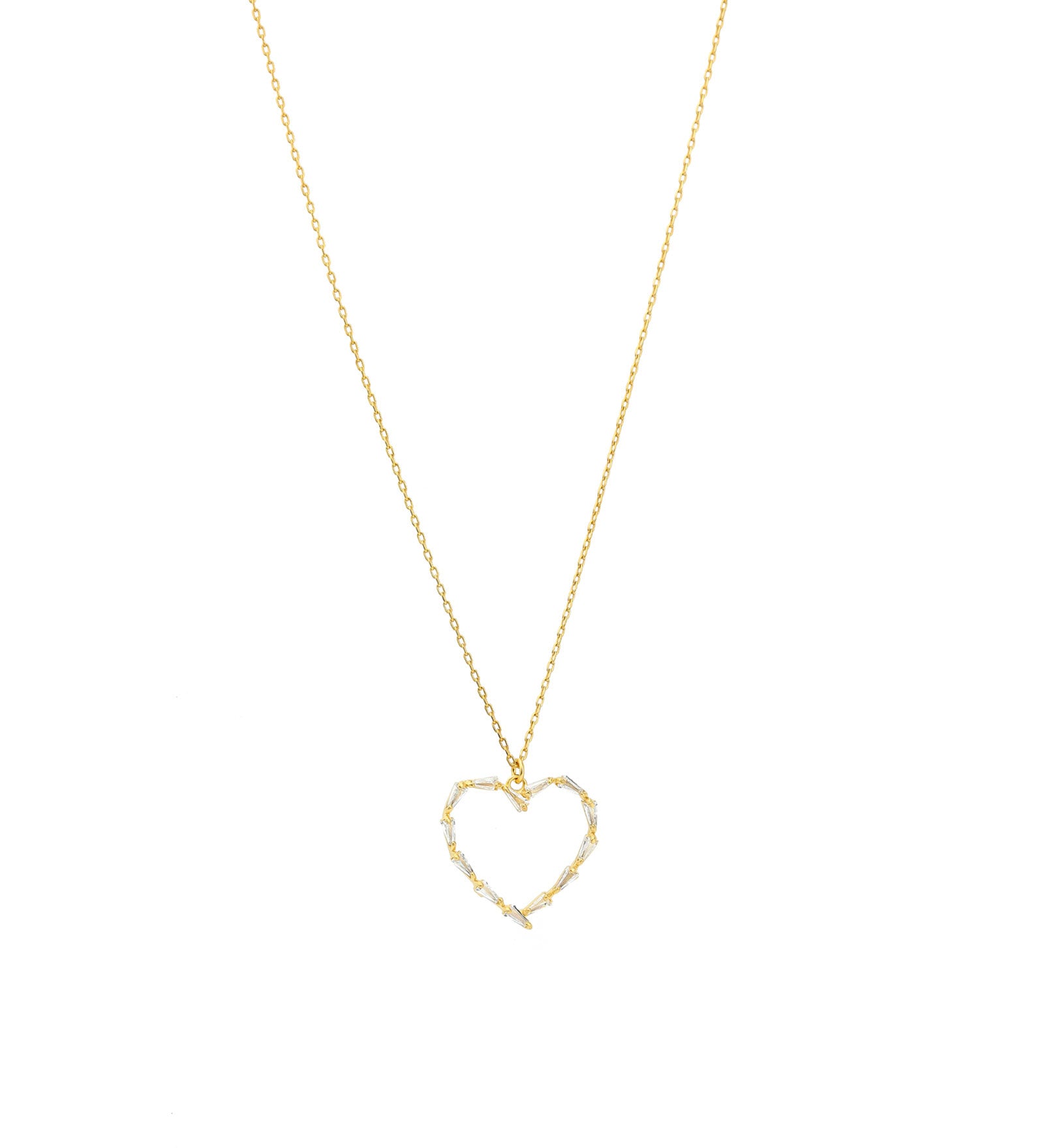 La Vie Parisienne-Cut Out Heart Baguette Necklace-Necklaces-14k Gold Plated, White Crystal-Blue Ruby Jewellery-Vancouver Canada