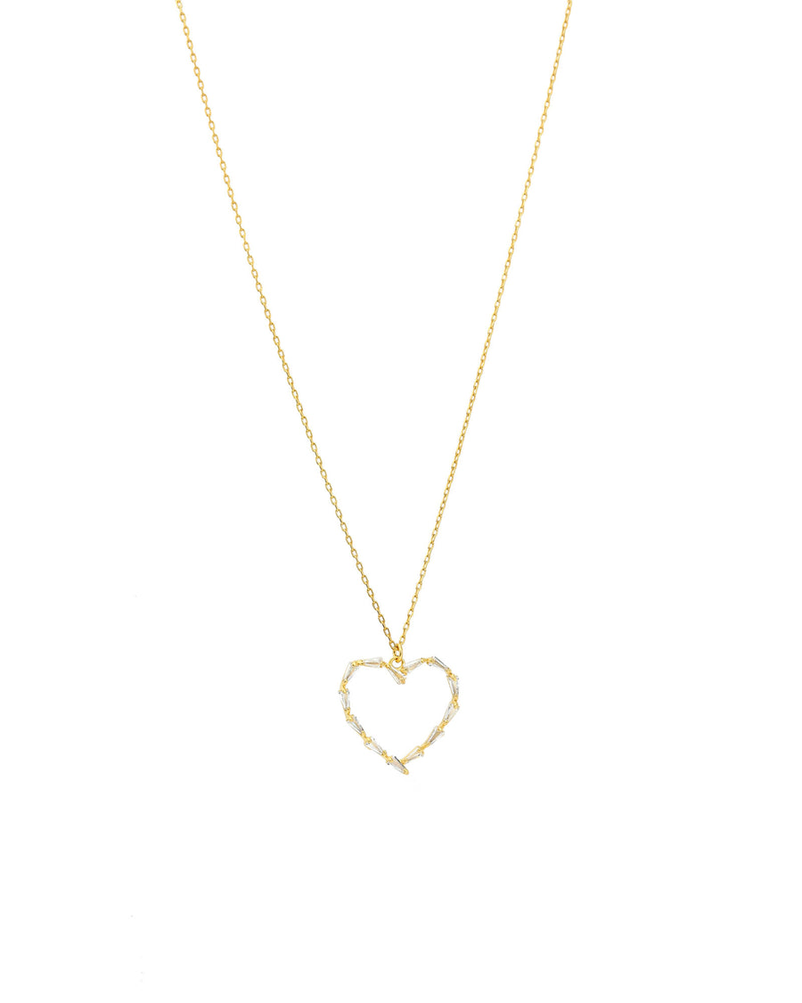 La Vie Parisienne-Cut Out Heart Baguette Necklace-Necklaces-14k Gold Plated, White Crystal-Blue Ruby Jewellery-Vancouver Canada