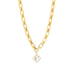 Square Crystal Drop Link Necklace 14k Gold Plated, White Crystal