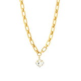 Square Crystal Drop Link Necklace 14k Gold Plated, White Crystal