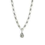 La Vie Parisienne-Large Teardrop Link Necklace-Necklaces-Silver Plated, Shade Crystal-Blue Ruby Jewellery-Vancouver Canada