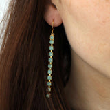 La Vie Parisienne-Long Medium Crystal Drop Hooks-Earrings-14k Gold Plated, Pacific Opal Crystal-Blue Ruby Jewellery-Vancouver Canada