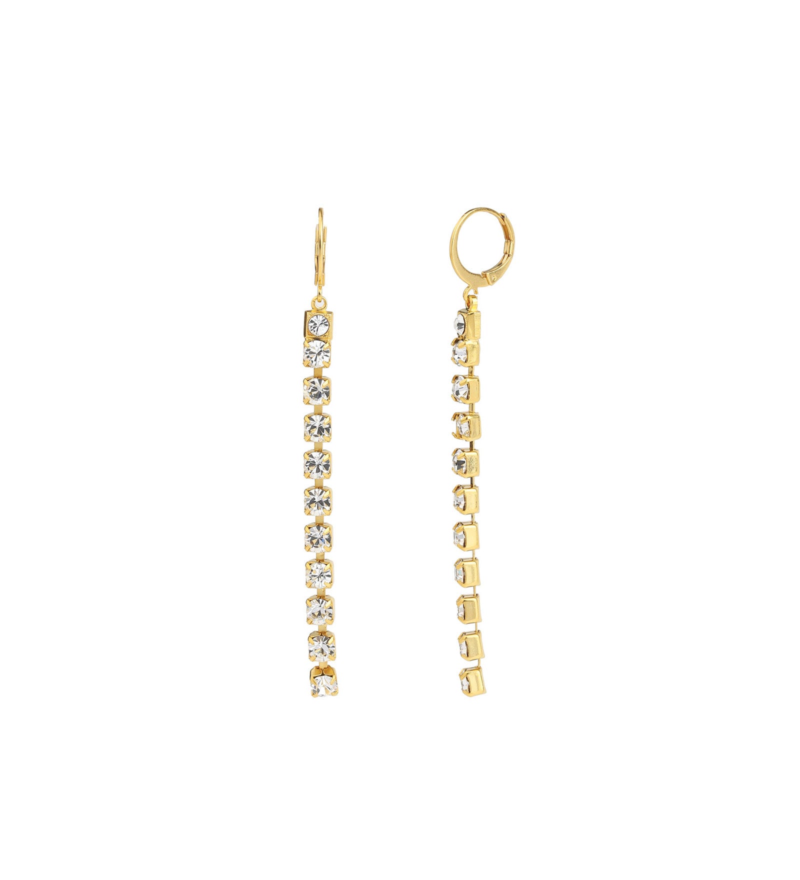 La Vie Parisienne-Long Medium Crystal Drop Hooks-Earrings-14k Gold Plated, White Crystal-Blue Ruby Jewellery-Vancouver Canada