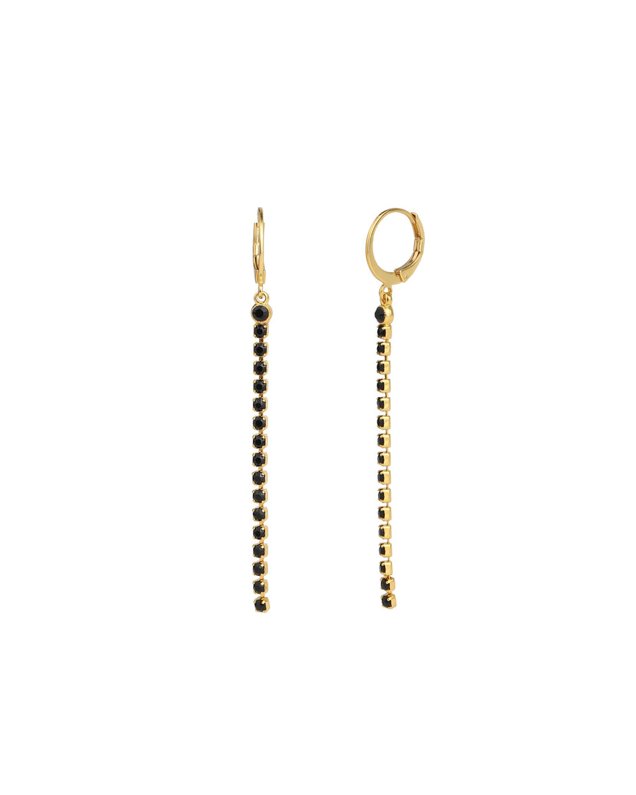 Long Small Crystal Drop Hooks 14k Gold Plated, Black Crystal