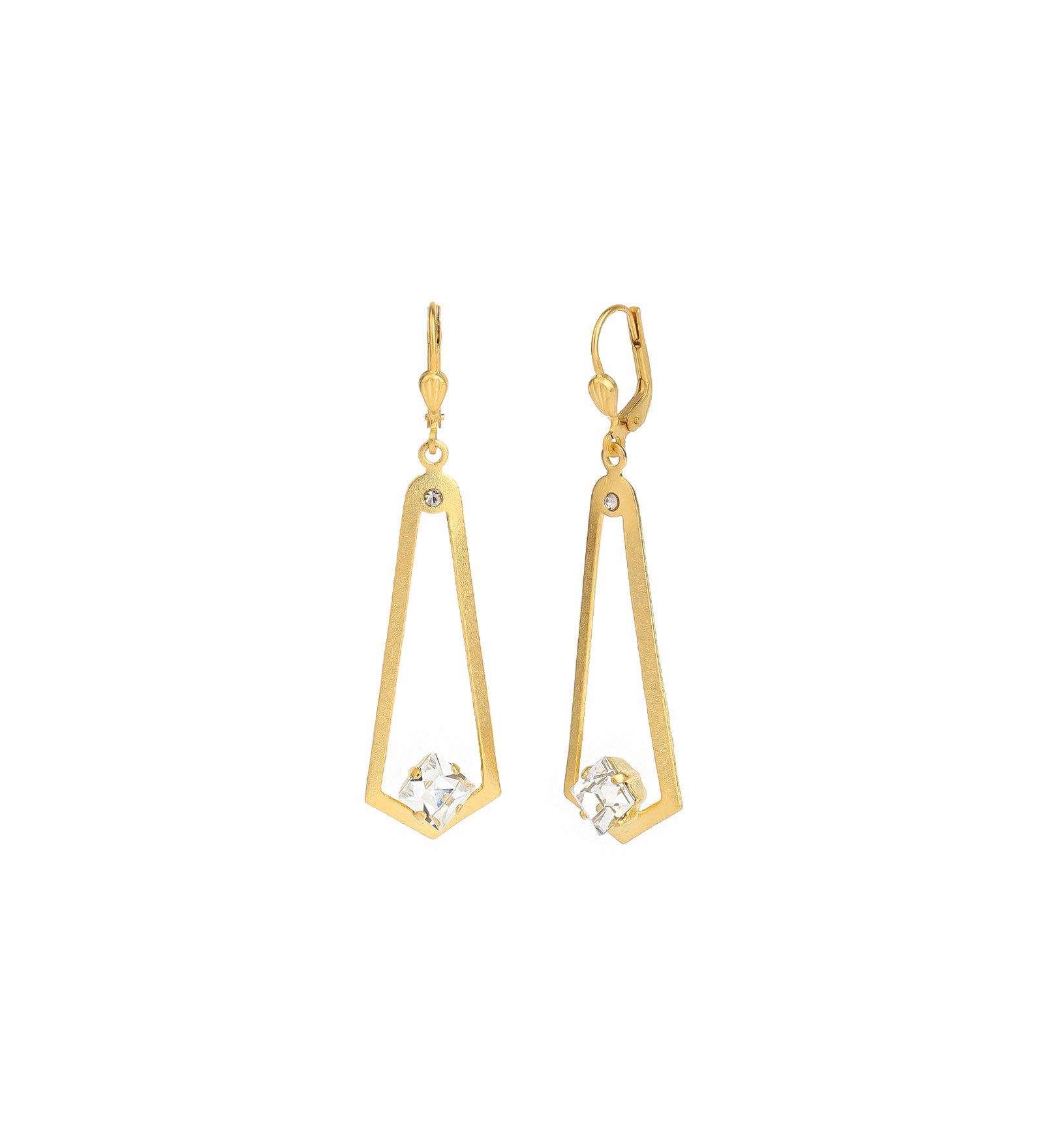 La Vie Parisienne-Long Diamond Crystal Hooks-Earrings-14k Gold Plated, White Crystal-Blue Ruby Jewellery-Vancouver Canada