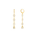 4 Square Crystal Drop Hooks 14k Gold Plated, White Crystal