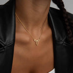 Bow Crystal Necklace 14k Gold Plated, White Crystal