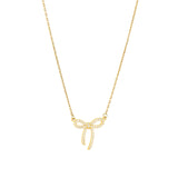 Bow Crystal Necklace 14k Gold Plated, White Crystal