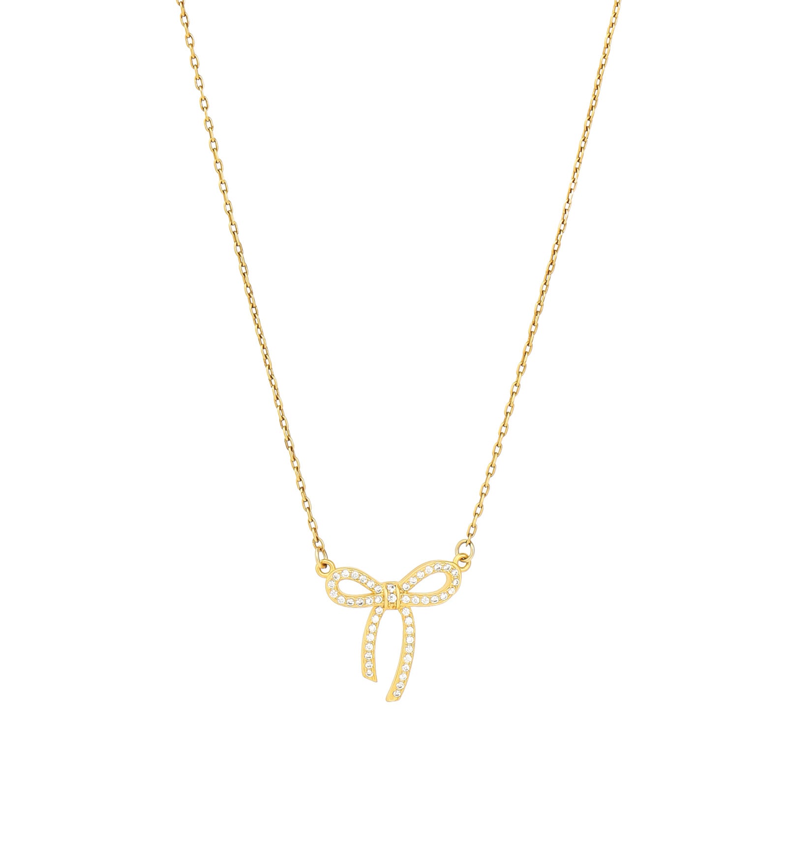 Bow Crystal Necklace 14k Gold Plated, White Crystal