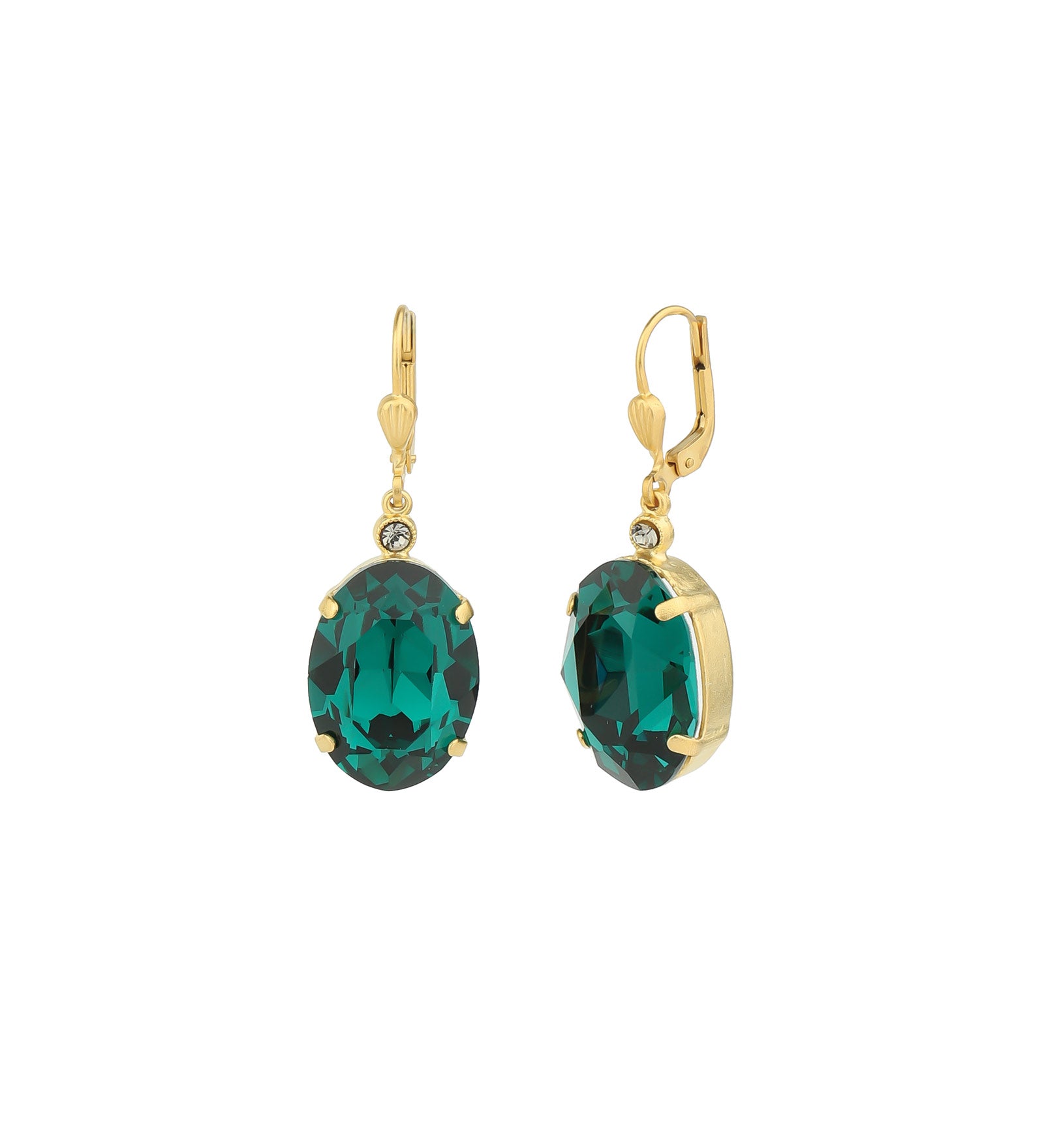 La Vie Parisienne-Oval Crystal Hooks-Earrings-14k Gold Plated, Emerald Crystal-Blue Ruby Jewellery-Vancouver Canada