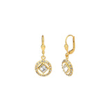 Square Crystal Halo Hooks 14k Gold Plated, White Crystal