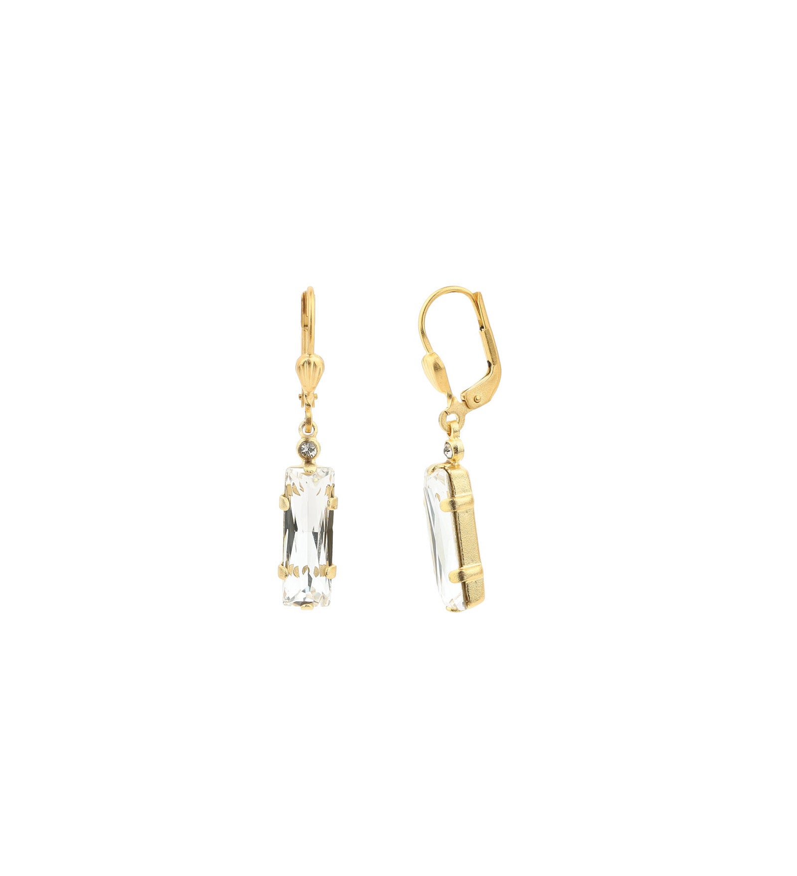 La Vie Parisienne-Baguette Hooks-Earrings-14k Gold Plated, Shade Crystal-Blue Ruby Jewellery-Vancouver Canada