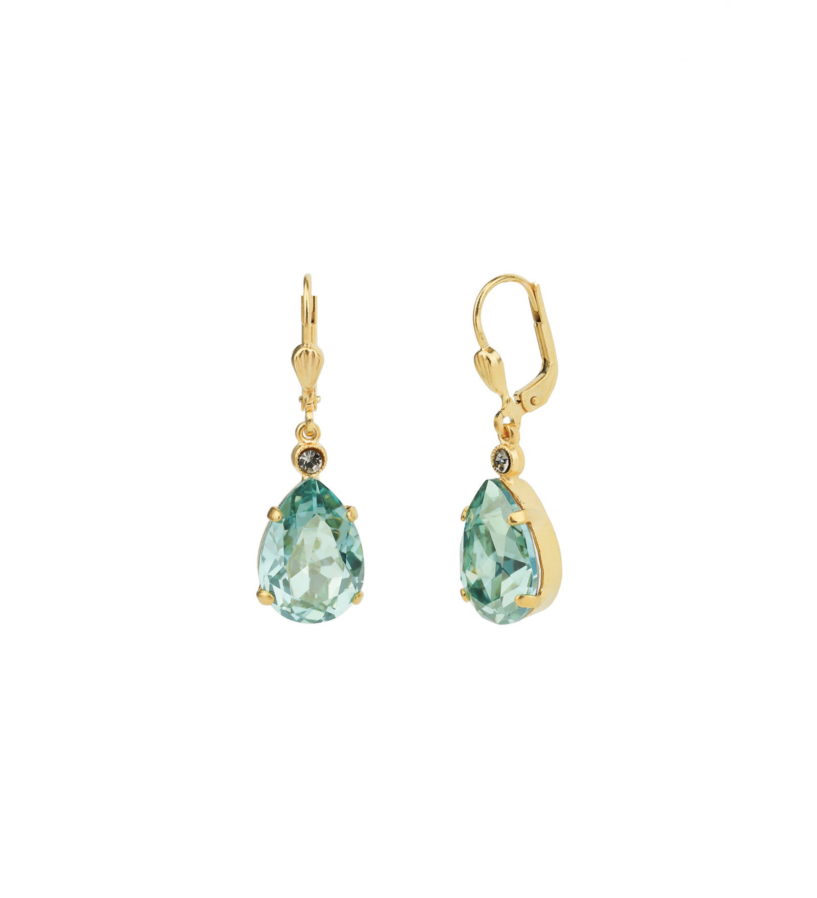 La Vie Parisienne-Teardrop Crystal Hooks-Earrings-14k Gold Plated, Fountain Crystal-Blue Ruby Jewellery-Vancouver Canada