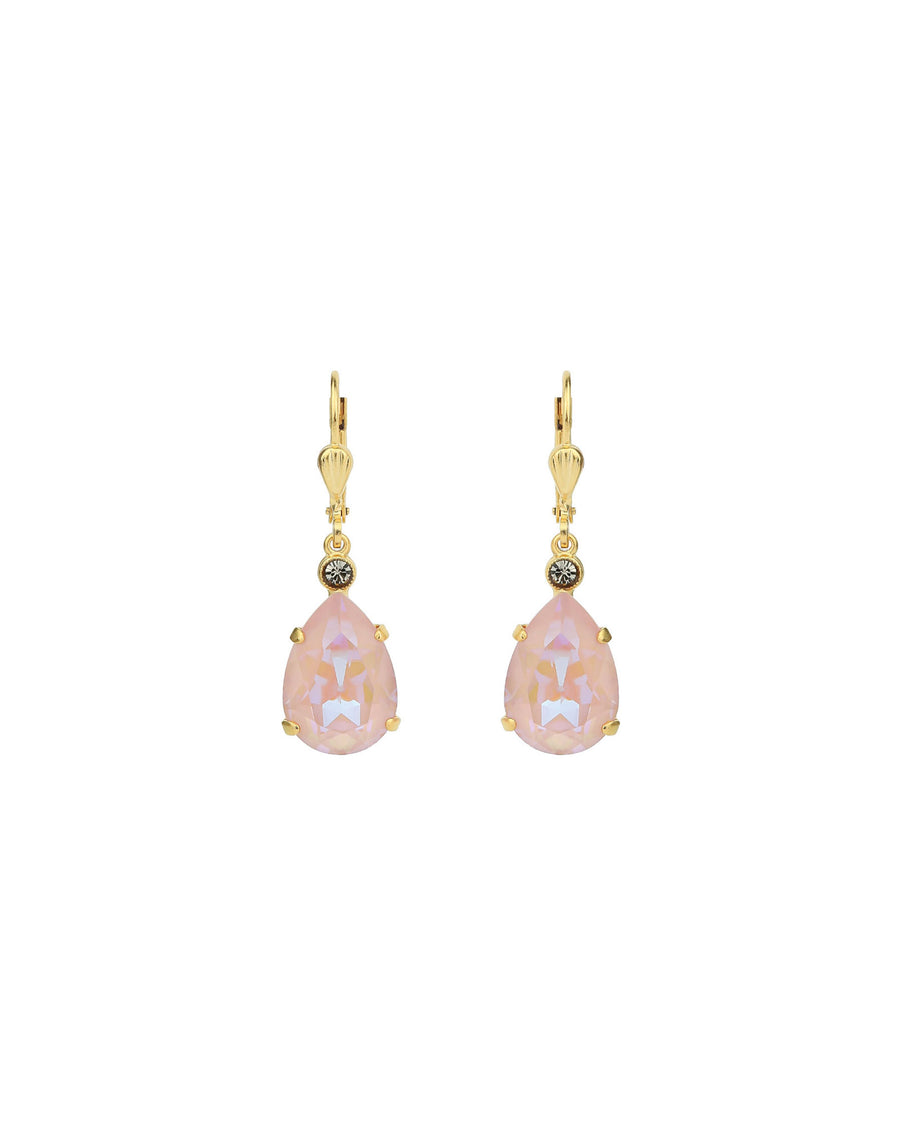 La Vie Parisienne-Teardrop Crystal Hooks-Earrings-14k Gold Plated, Dusty Pink Crystal-Blue Ruby Jewellery-Vancouver Canada