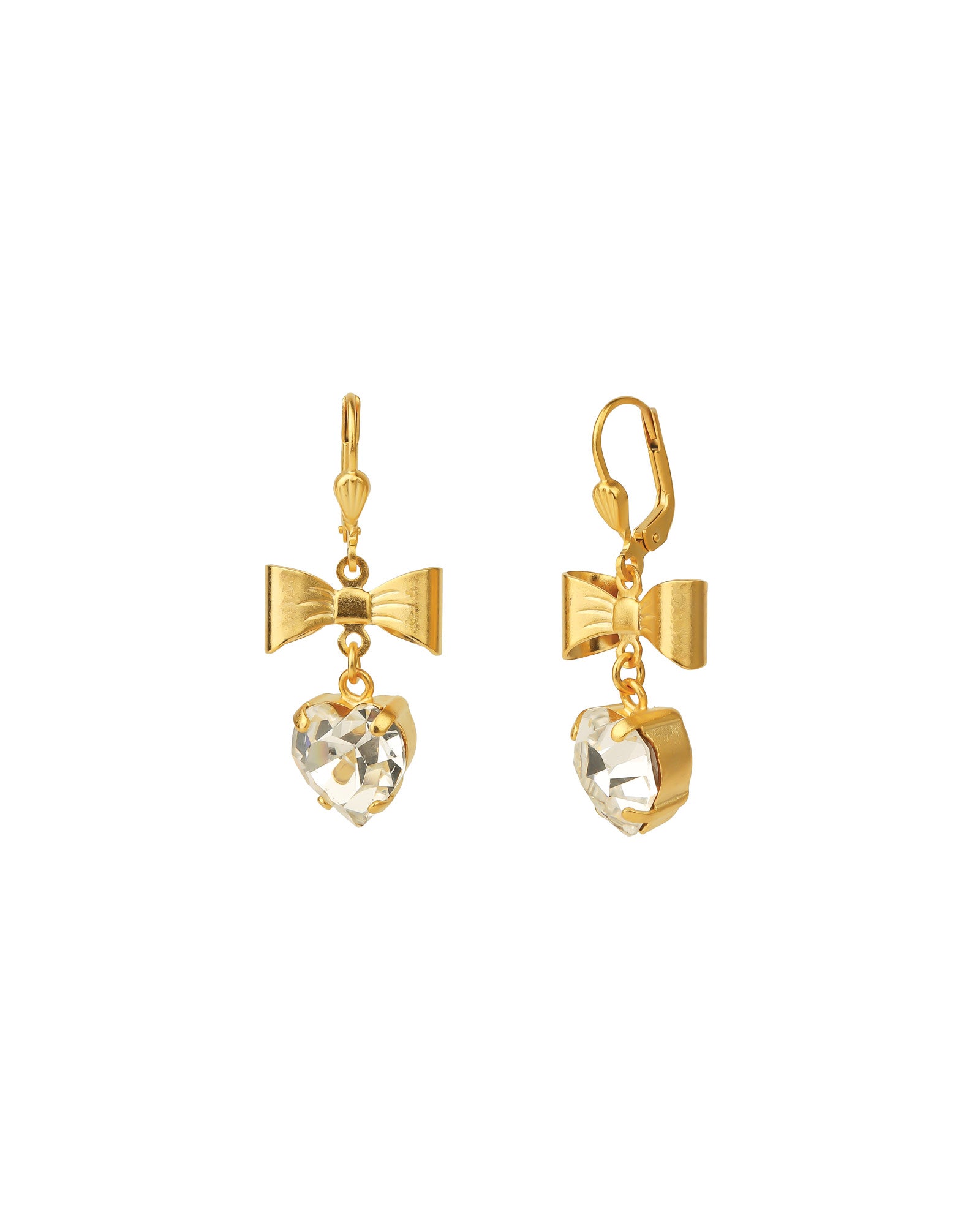 La Vie Parisienne-Bow Crystal Drop Hooks-Earrings-14k Gold Plated, White Crystal-Blue Ruby Jewellery-Vancouver Canada