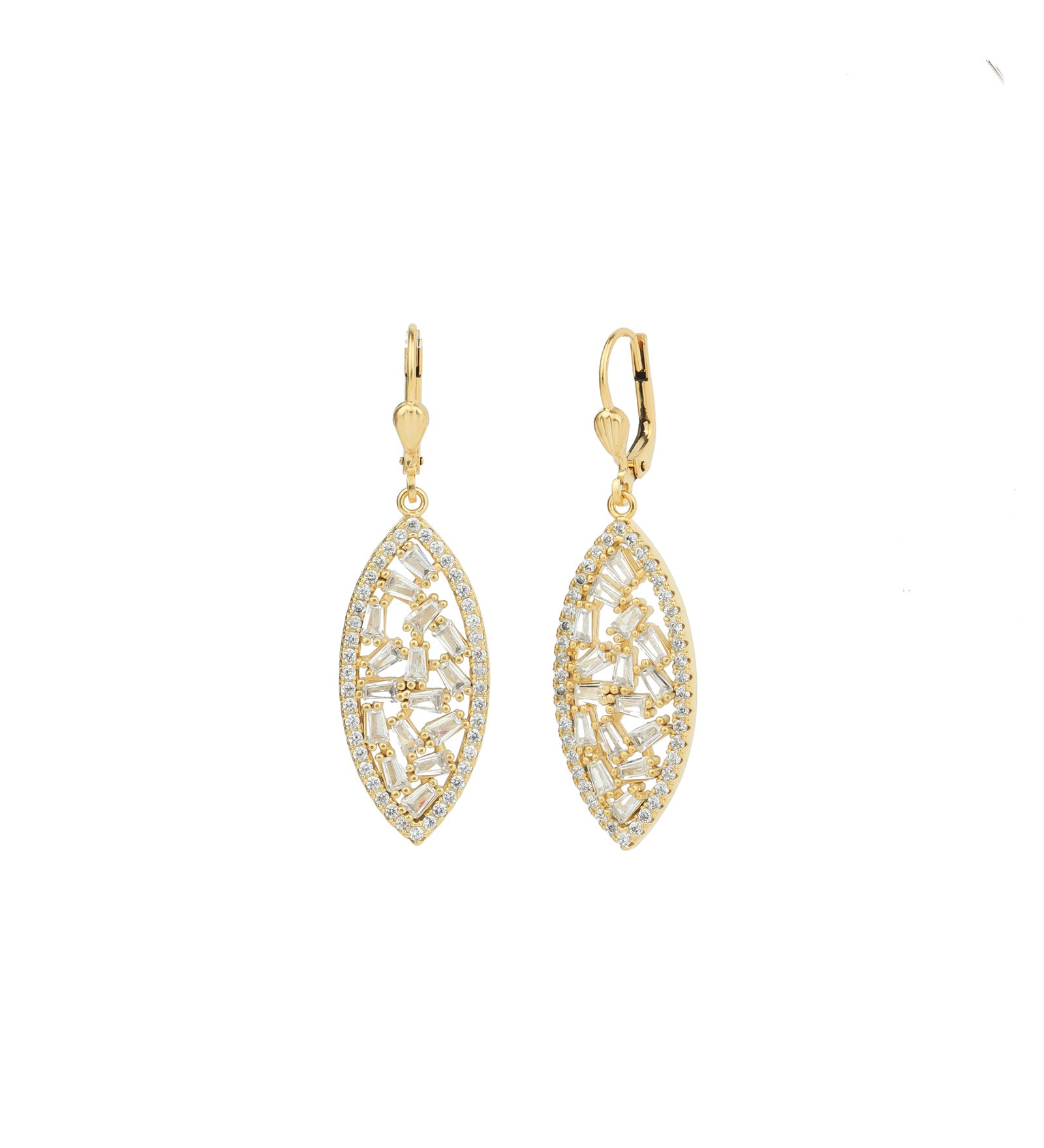 Marquise Mixed Crystal Hooks 14k Gold Plated, White Crystal