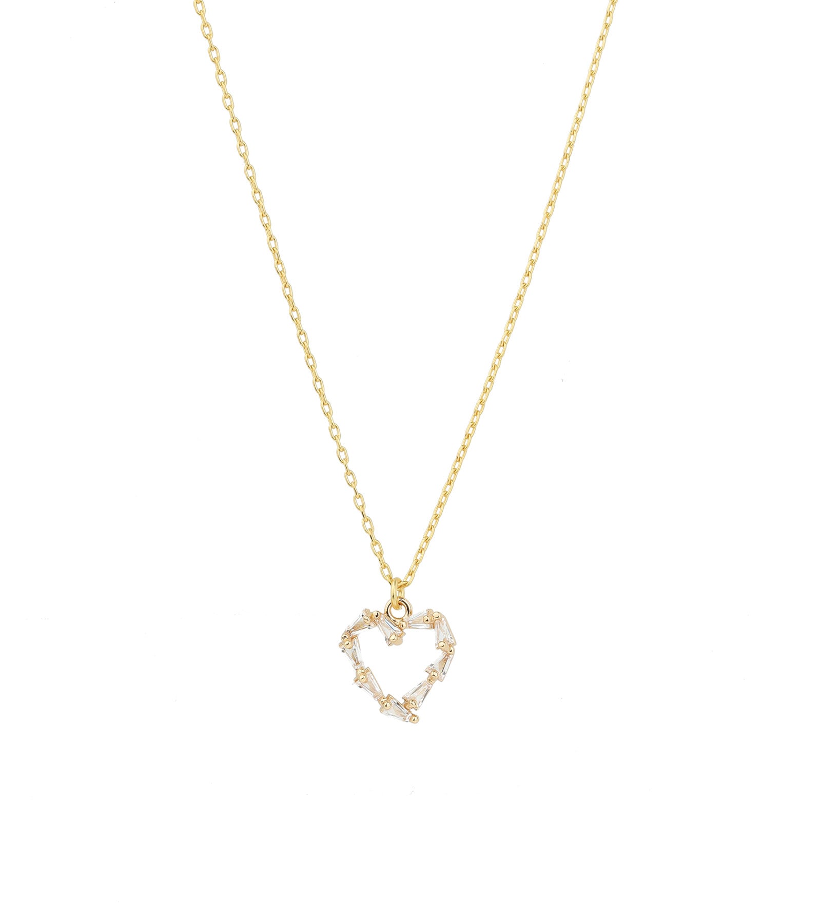 La Vie Parisienne-Small Baguette Heart Necklace-Necklaces-14k Gold Plated, White Crystal-Blue Ruby Jewellery-Vancouver Canada