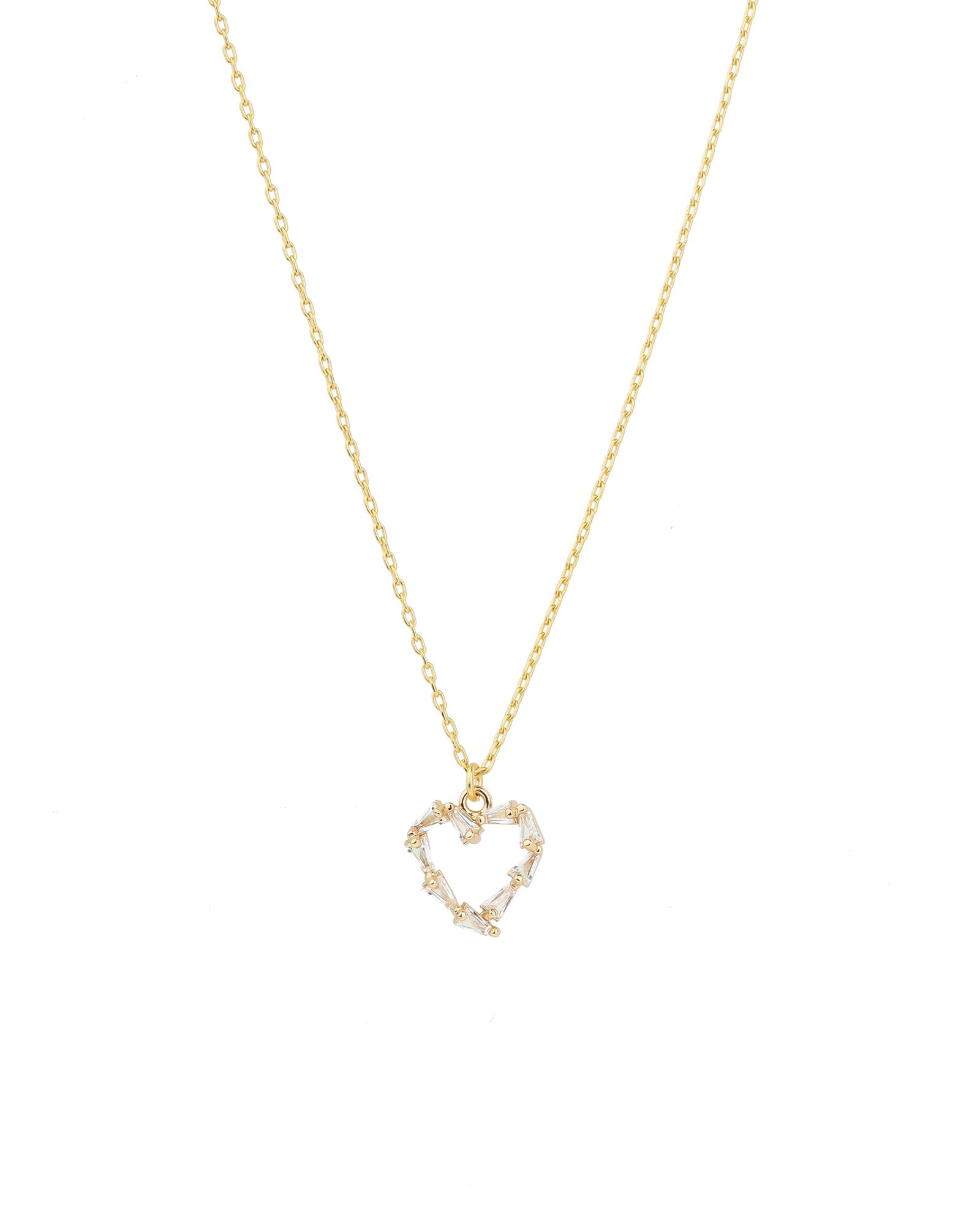 La Vie Parisienne-Small Baguette Heart Necklace-Necklaces-14k Gold Plated, White Crystal-Blue Ruby Jewellery-Vancouver Canada