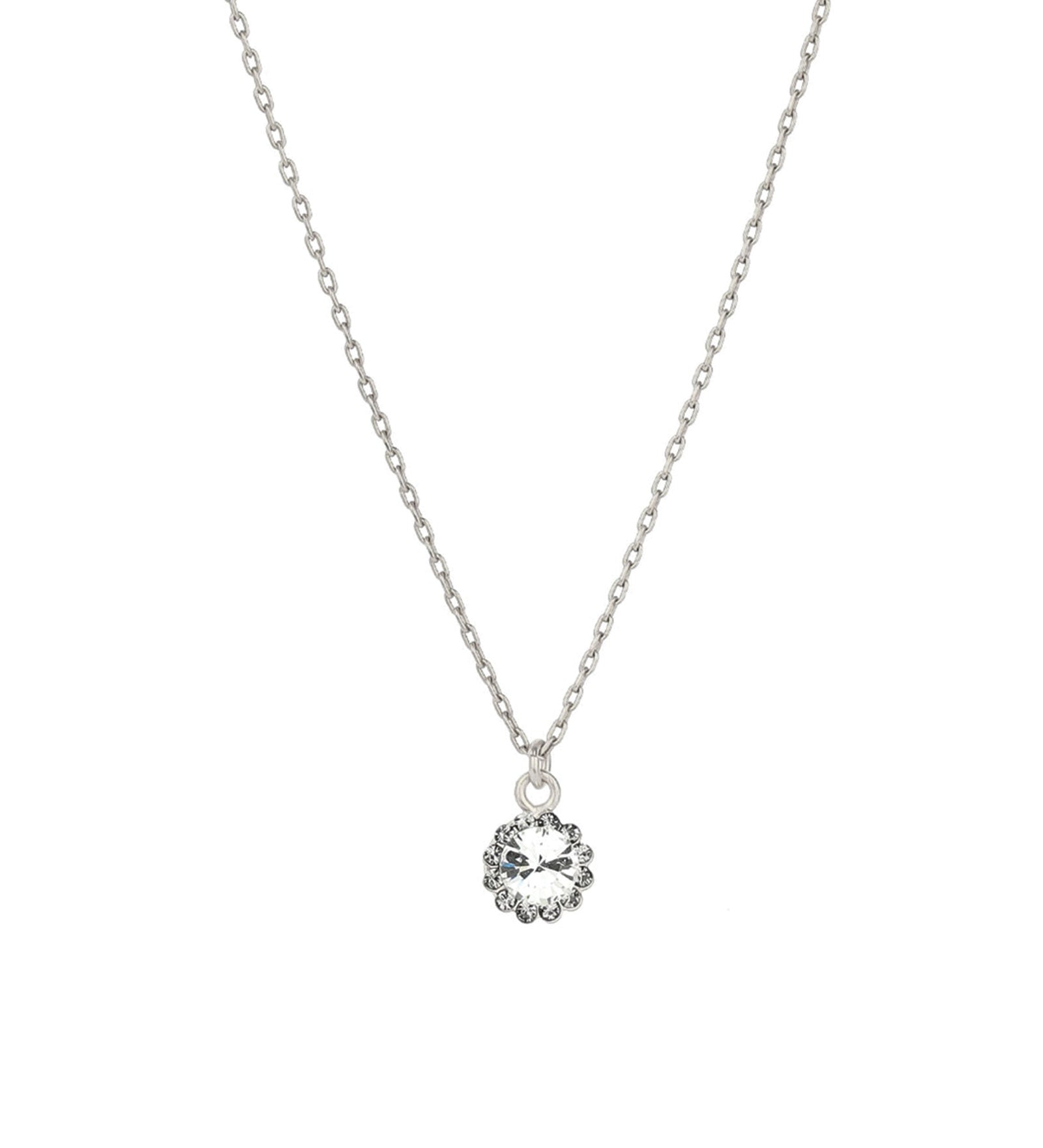 La Vie Parisienne-Round Halo Necklace-Necklaces-Silver Plated, White Crystal-Blue Ruby Jewellery-Vancouver Canada