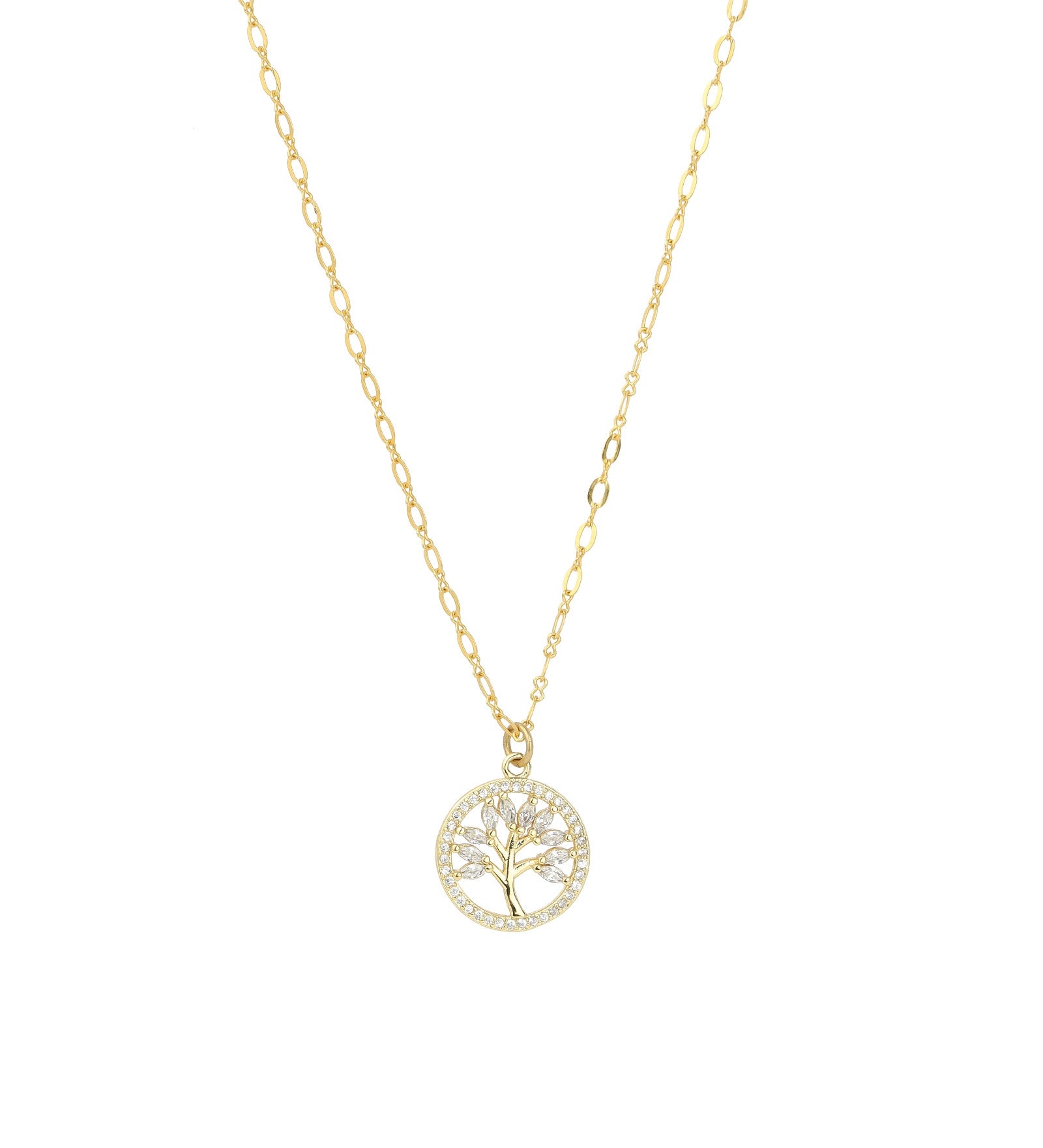 Tree Of Life Crystal Necklace 14k Gold Plated, White Crystal