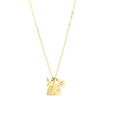 Honeycomb Charm Necklace 14k Gold Plated, White Crystal