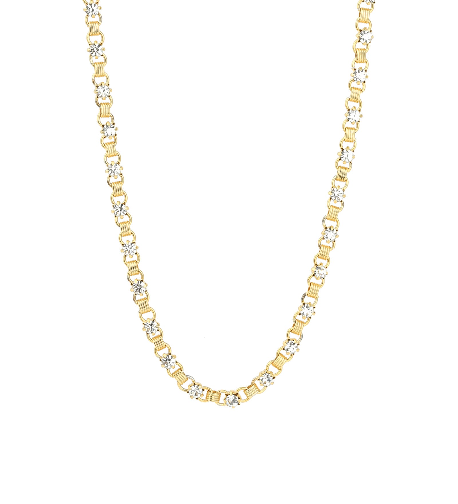 Crystal Small Link Necklace 14k Gold Plated, White Crystal