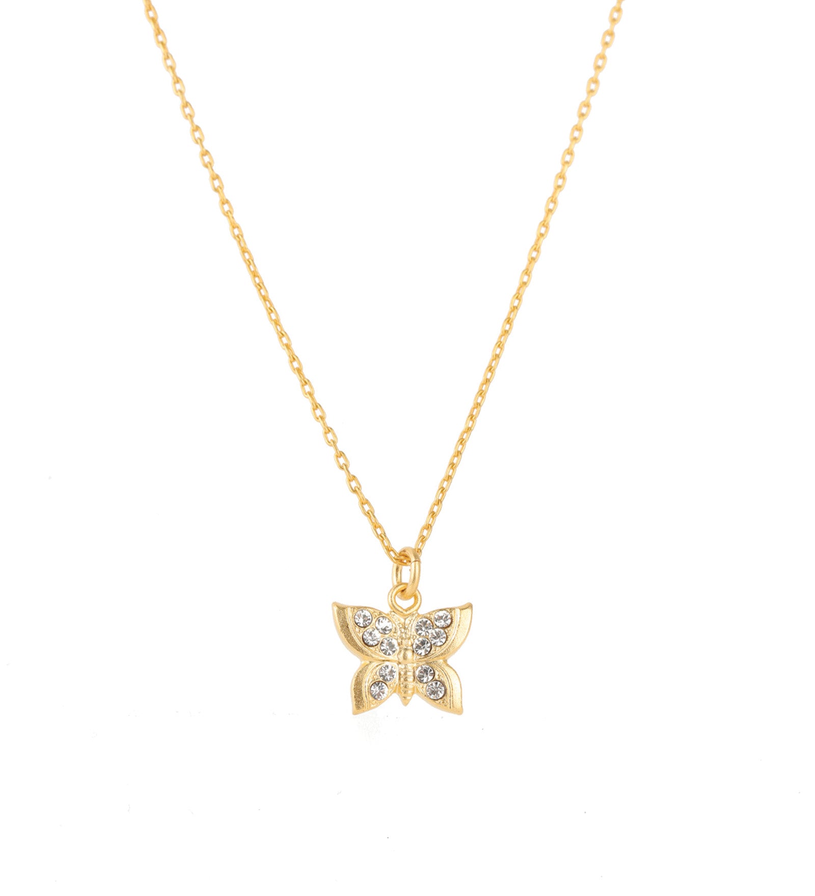 La Vie Parisienne-Butterfly Pavé Necklace-Necklaces-14k Gold Plated, White Crystal-Blue Ruby Jewellery-Vancouver Canada