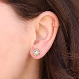 Tiny Flower Halo Crystal Studs 14k Gold Plated, Pacfic Opal Crystal