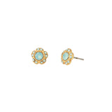 Tiny Flower Halo Crystal Studs 14k Gold Plated, Pacfic Opal Crystal