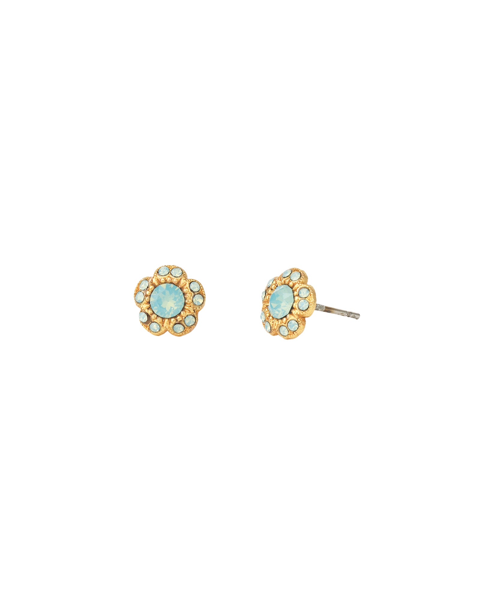 Tiny Flower Halo Crystal Studs 14k Gold Plated, Pacfic Opal Crystal