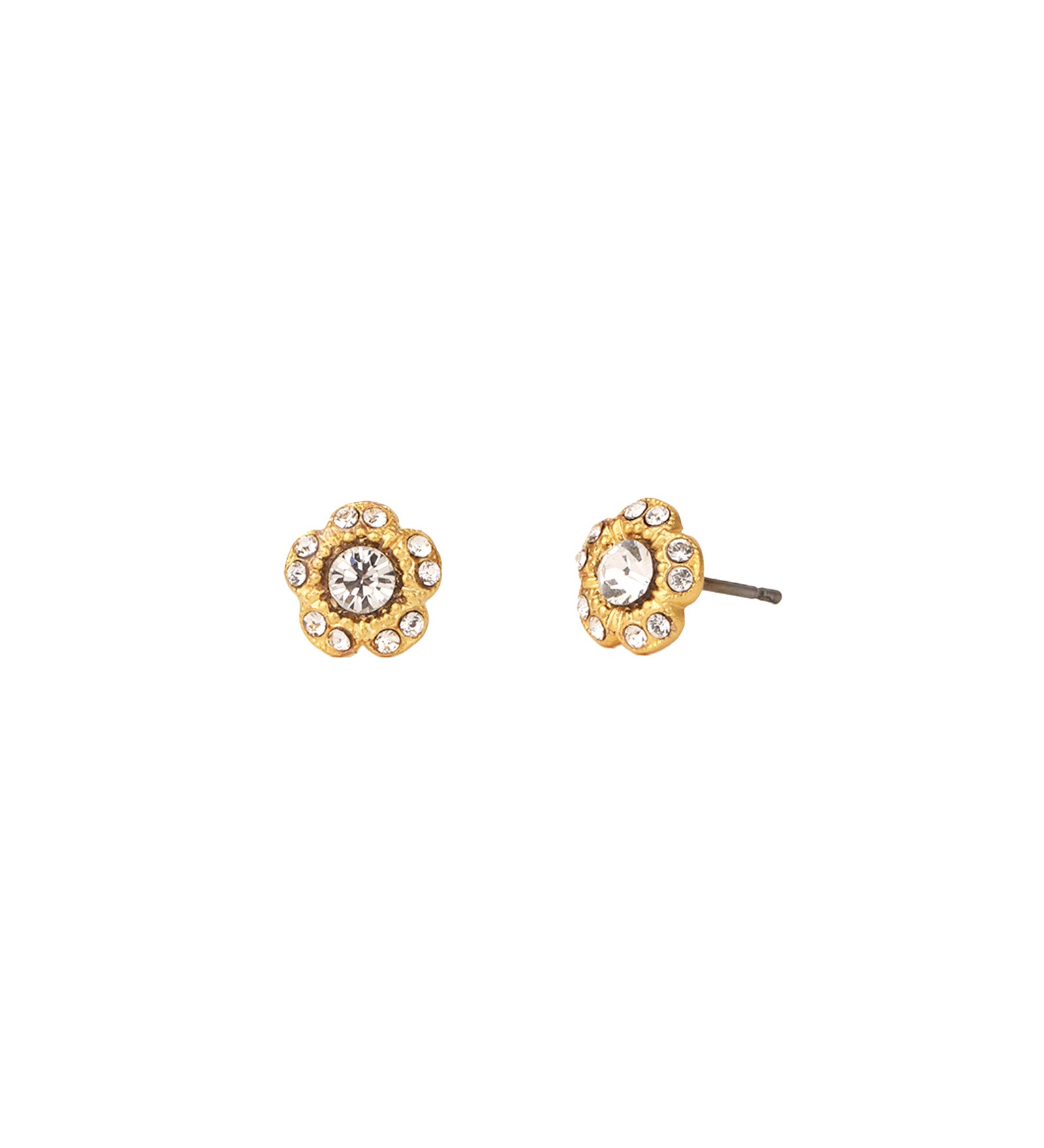 Tiny Flower Halo Crystal Studs 14k Gold Plated, White Crystal