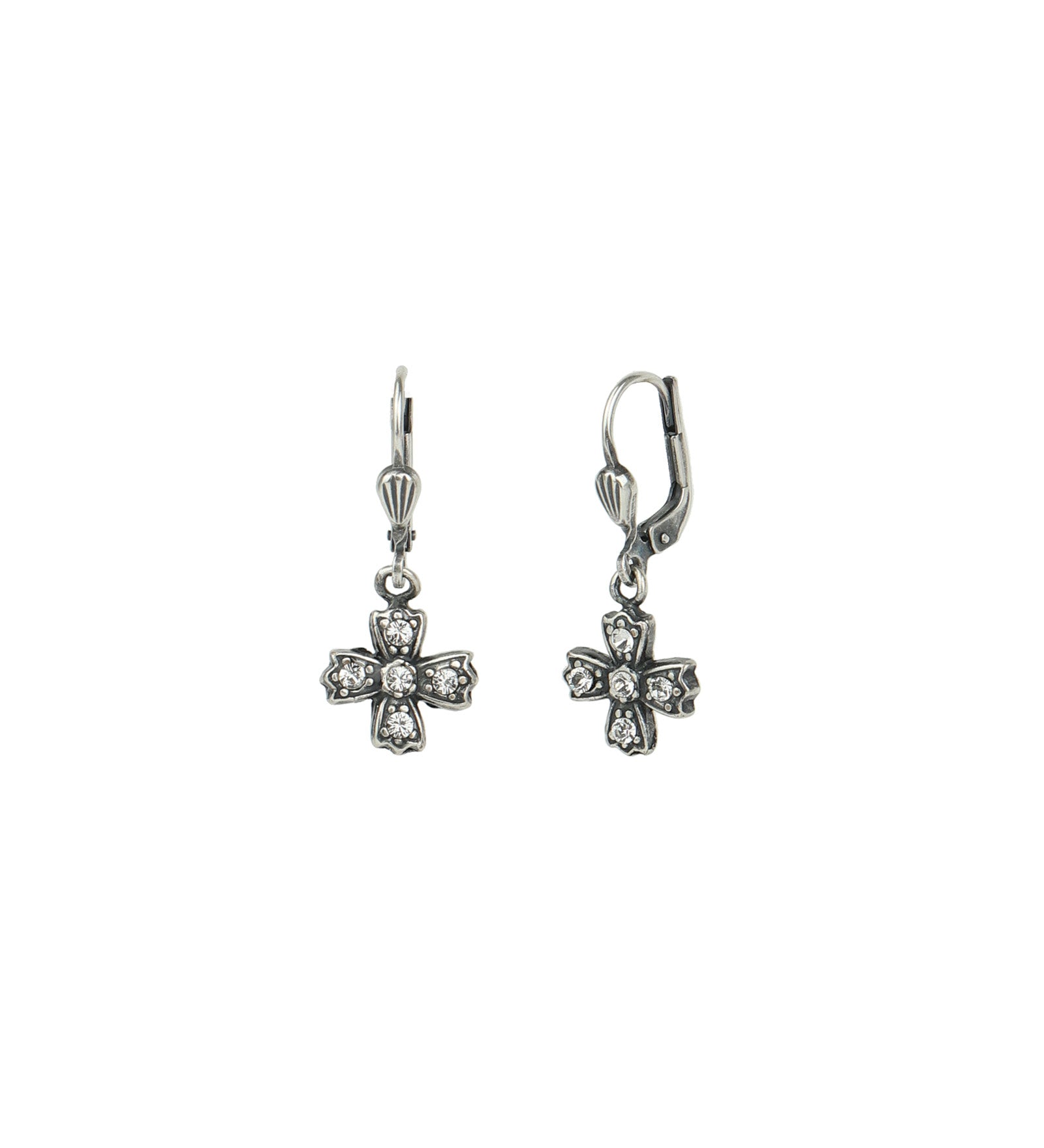 Crystal Cross Hooks Silver Plated, White Crystal