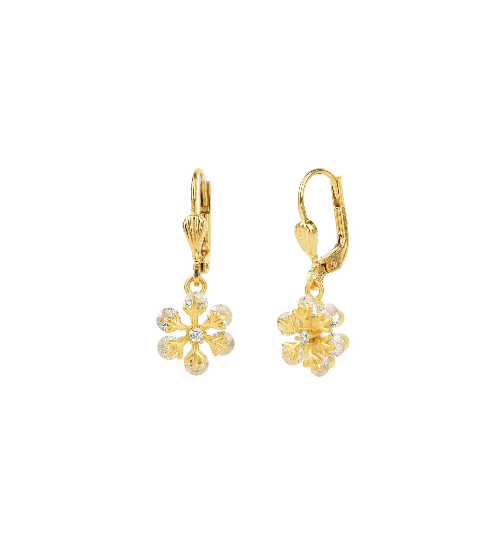 La Vie Parisienne-Snowflake Crystal Hooks-Earrings-14k Gold Plated, White Crystal-Blue Ruby Jewellery-Vancouver Canada