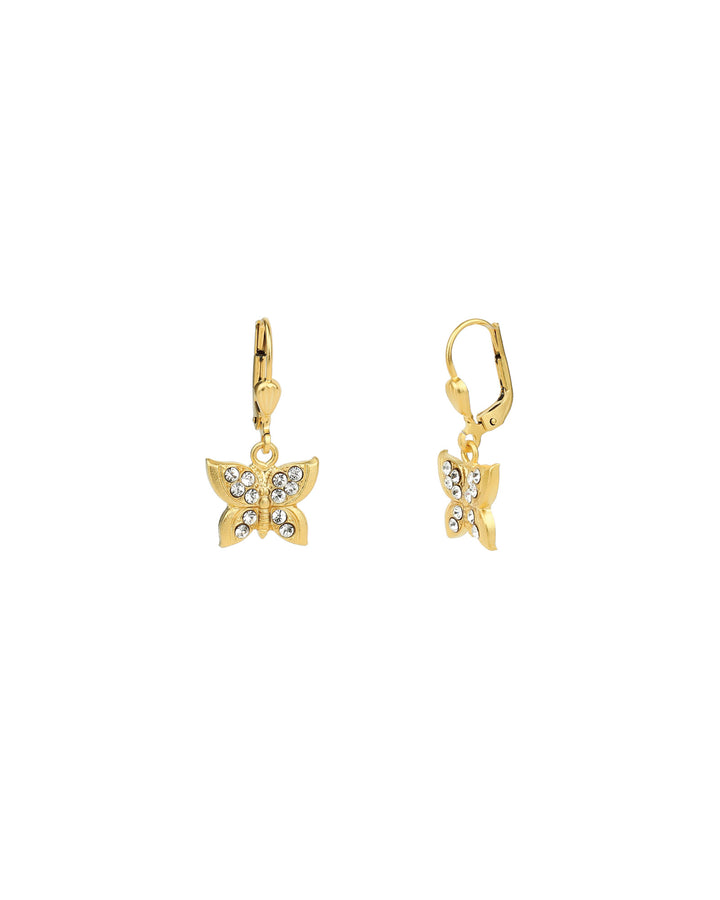 Pavé Butterfly Hooks 14k Gold Plated, White Crystal