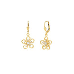 Baguette Open Flower Hooks 14k Gold Plated, White Crystal