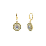 La Vie Parisienne-Small Round Pavé Hooks-Earrings-14k Gold Plated, Olive Combo Crystal-Blue Ruby Jewellery-Vancouver Canada