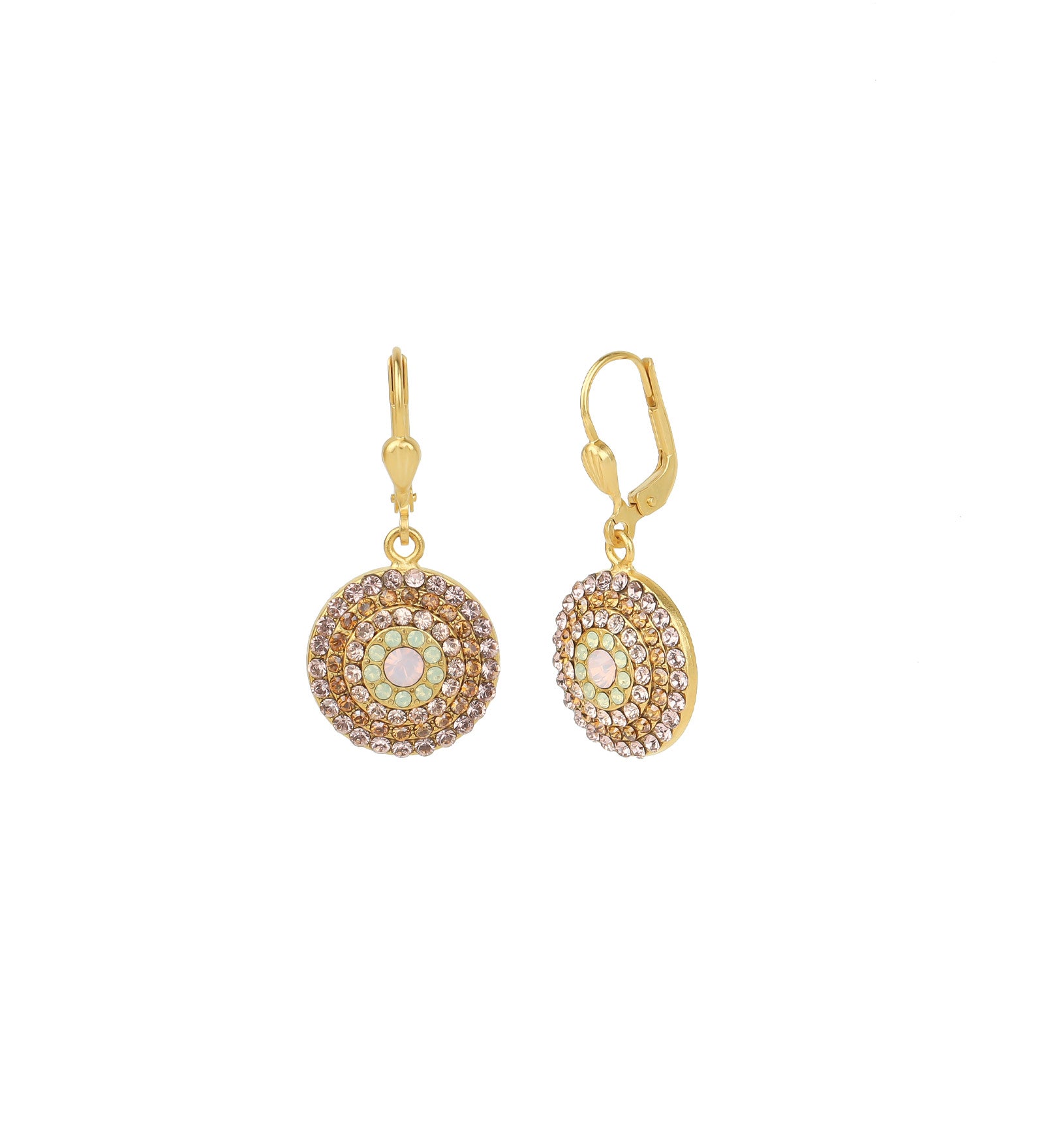 La Vie Parisienne-Small Round Pavé Hooks-Earrings-14k Gold Plated, Pink Combo Crystal-Blue Ruby Jewellery-Vancouver Canada